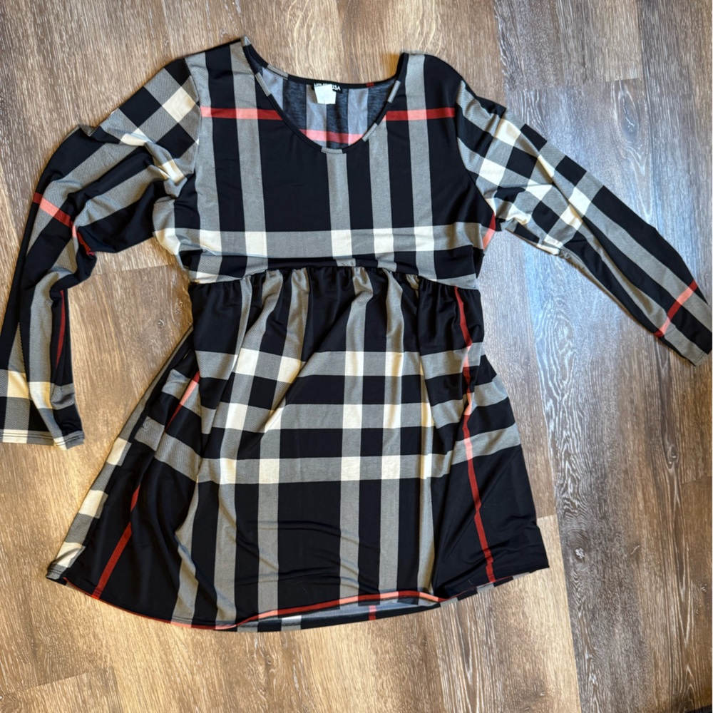 Beautiful Long Sleeve Holiday Plaid Dress by Heimish 3X